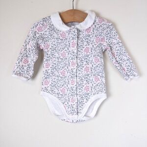 Petit Bateau Floral Animal Long Sleeve Bodysuit Baby 6M White Pink Peter Pan